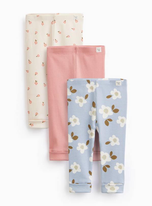 Floral Ribbed Leggings 3 Pack 3-6 months